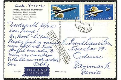 Luftpost postkort fra Budapest, Ungarn, d. 4.10.1961 til Odense.