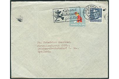 60 øre Fr. IX og Julemærke 1954 på brev fra København d. 20.12.1954 til Zwickau, Tyskland.