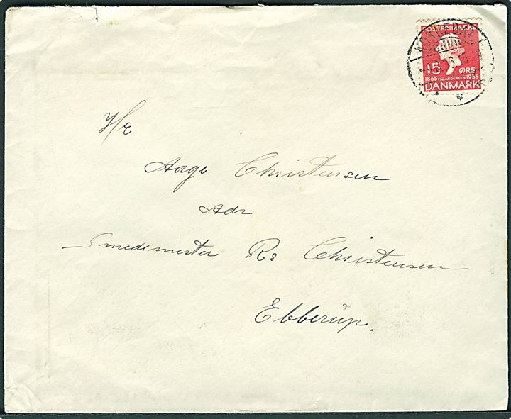 15 øre H.C.Andersen på brev annulleret med brotype Ic Kokkedal d. 9.8.1936 til Ebberup.