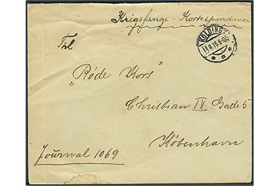 Ufrankeret brev påskrevet Krigsfange-Korrespondance fra Kolding d. 14.8.1916 til Røde Kors i København.