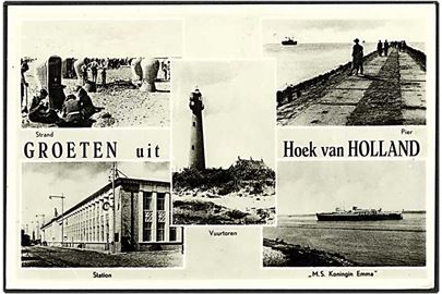 Hilsen fra Hoek van Holland med fyrtårn og stationen. Sparo no. 334.