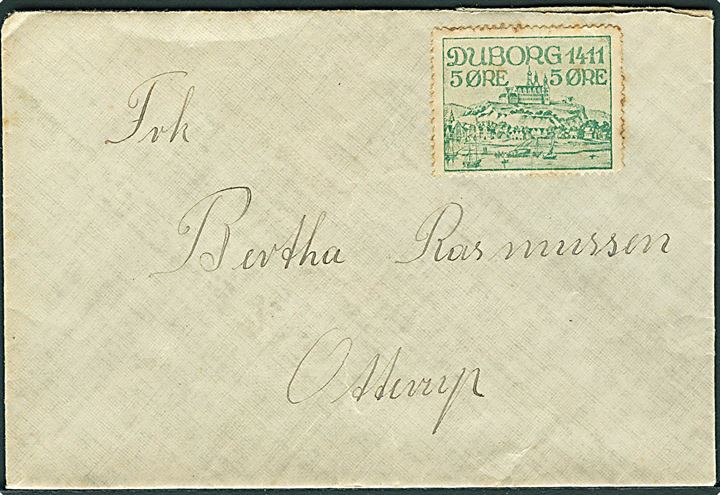 5 øre Duborg 1411 sydslesvigsk velgørenhedsmærke (ca. 1924) på kuvert adresseret til Otterup. Ikke postalt befordret.