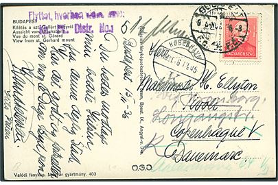 20 f. på brevkort fra Budapest d. 15.11.1936 til København, Danmark - eftersendt og stemplet: Flyttet, hvorhen vides ikke.