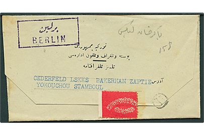 Tyrkisk telegramformular til Stamboul med rammestempel Berlin.
