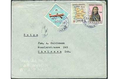 4$50 på blandingsfrankeret luftpostbrev fra Caluquembe d. 22.12.1962 til Uhwiesen, Schweiz.
