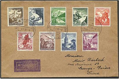 Komplet sæt Winterhilfswert på luftpost brev fra Tyskland d. 2.1.1939 til Geneve, Schweiz.