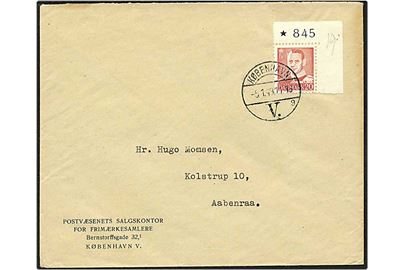 20 øre rød Fr. IX med marginalnummer på brev fra København d. 5.1.1949 til Aabenraa.