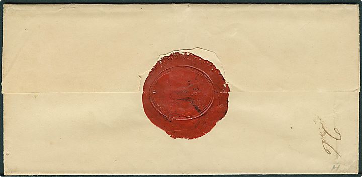 Ufrankeret tjenestebrev mærket K.T. fra General Postdirecteuren til Opsynsmand Bencke paa Sprogøe pr. Korsør. Ca. 1850'erne.  Svagt laksegl på bagsiden.