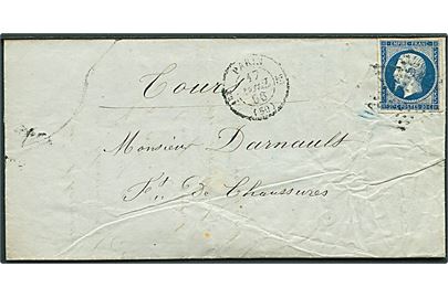 20 c. Napoleon III utakket på brev fra Paris d. 17.4.1856 til Tours.
