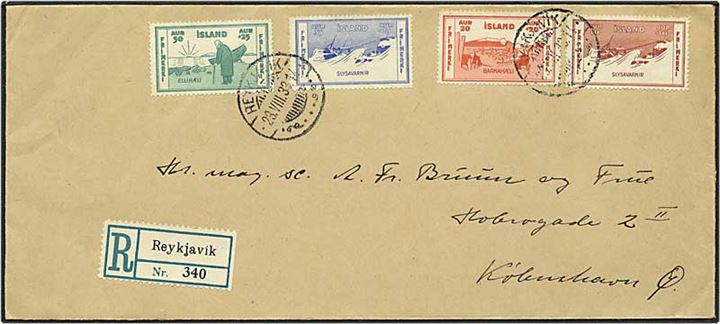 Komplet sæt hjælp på Rec. brev fra Reykjavik, Island, d. 23.8.1933 til København.