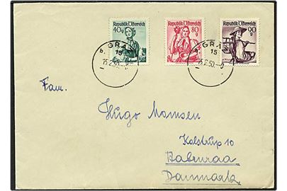2,10 shilling på brev fra Graz, Østrig, d. 15.2.1950 til Aabenraa.