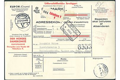 240 øre Blanketmaskin frankostempel på internationalt adressekort fra den norske Damekomité i København d. 21.8.1943 til Bekkelagshøgda, Norge.