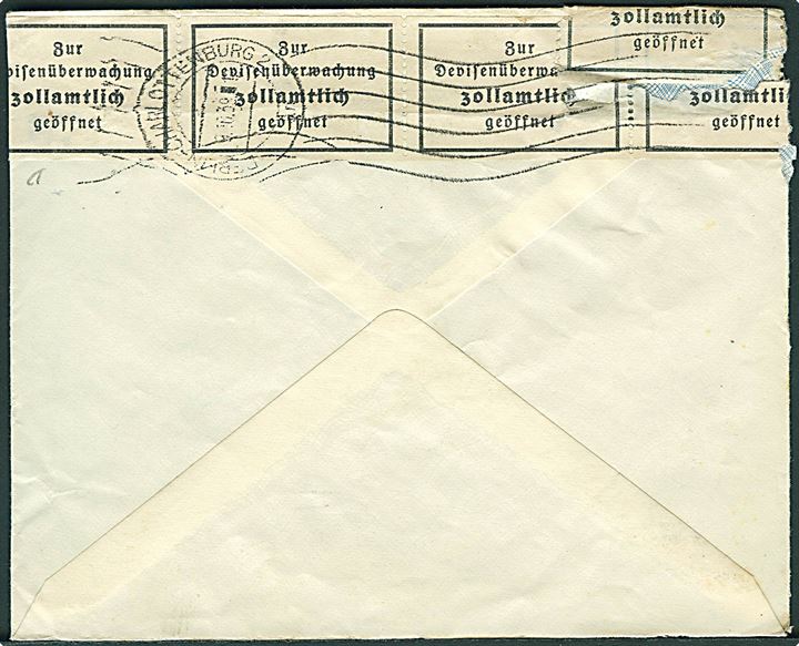 30 øre Karavel på brev fra København d. 4.10.1939 til Stuttgart, Tyskland. Åbnet af tysk toldkontrol.