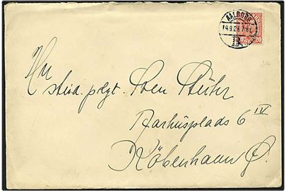 20 øre Chr. X på brev fra Aalborg d. 14.9.1926 til København. Mærket med perfin J26 - Jm. Stuhr.