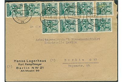 16 pfg. (10) på Zehnfach frankeret lokalbrev i Berlin d. 26.6.1948.