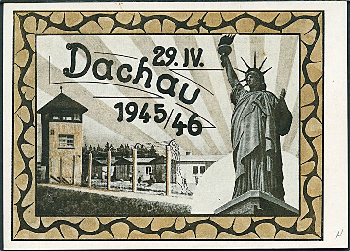 12 pfg. på uadresseret brevkort Dachau 29.4.1945/1946 annulleret med særstempel Tag der befreiung I.L.O. Dachau 29.4.1945 - 46.