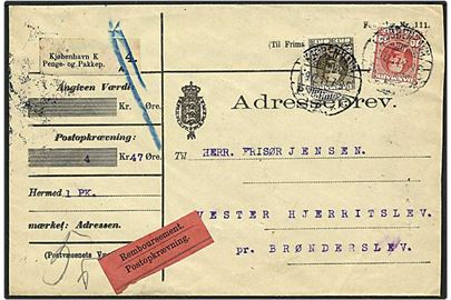 10 og 25 øre Fr. VIII på adressebrev fra København d. 9.12.1911 til Brønderslev.