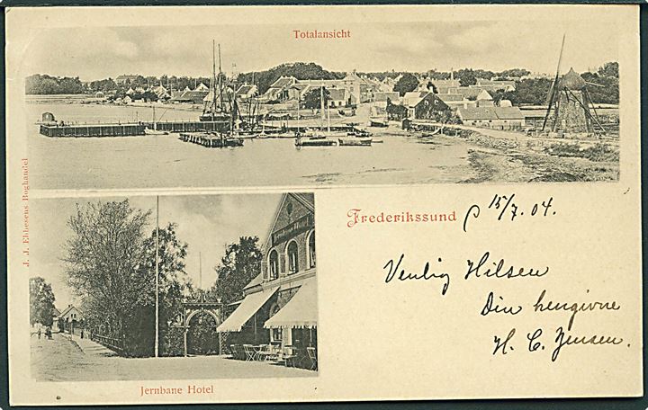 Jernbanehotellet og havnen med Møllen i Frederikssund. J. J. Ebbesen u/no. 