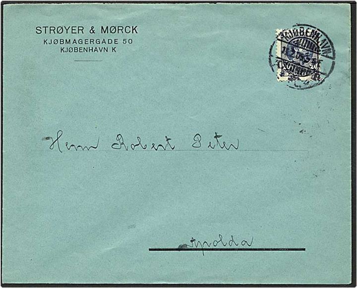 20 øre blå Chr. IX singelfrankatur på brev fra København d. 11.2.1905 til Apolda, Tyskland.