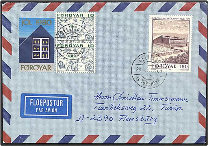 2 kr. porto på luftpost brev fra Selatrad d. 28.4.1981 til Odense.