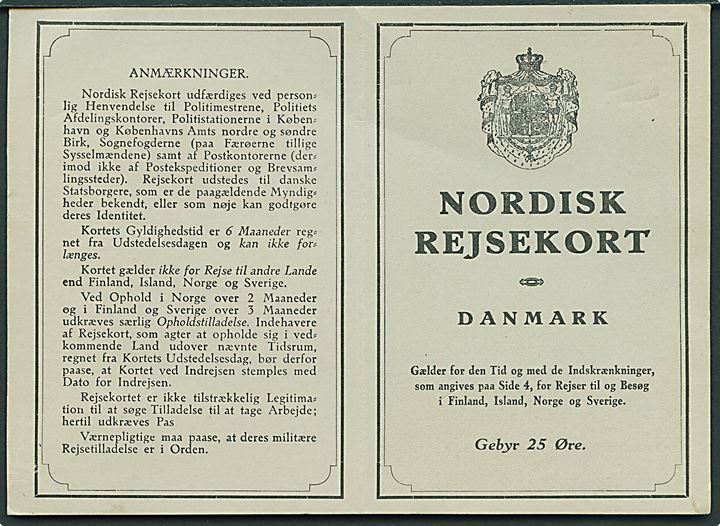 Nordisk Rejsekort formular. Ikke tidligere set ubrugt.