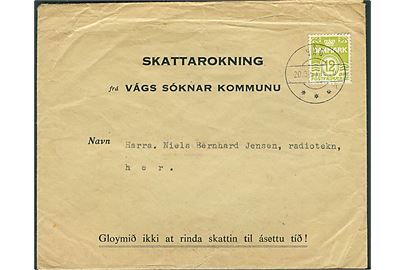 12 øre Bølgelinie single på lokal tryksag annulleret med brotype IId Våg sn1 d. 20.3.1953.