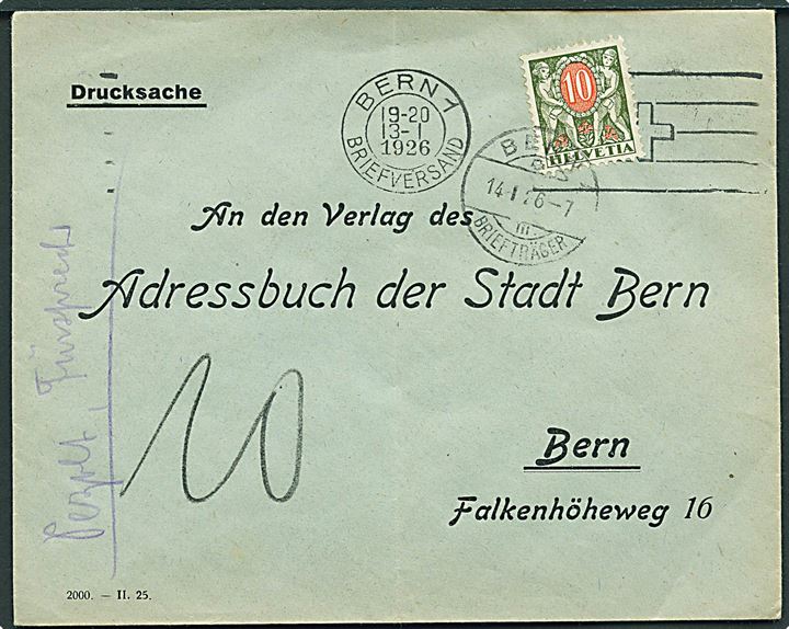 Ufrankeret lokalbrev i Bern d. 13.1.1926 med 10 c. Portomærke stemplet Bern d. 14.1.1926.