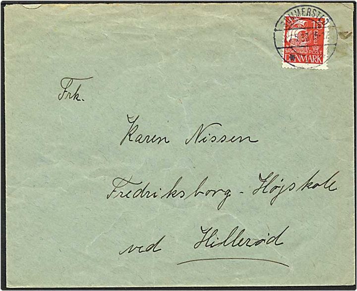 15 øre rød karavel på brev fra Sommersted d. 21.5.1930 til Hillerød. Sommersted IIb brotypestempel.