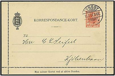 10 øre rød Chr. IX korrespondancekort fra Lyngby d. 15.2.1907 til København.
