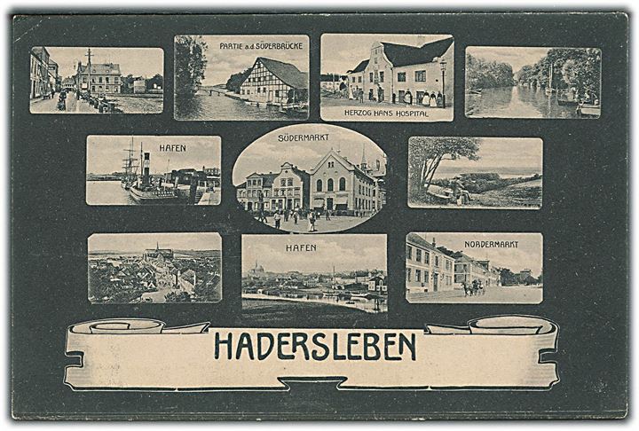 Haderslev, partier fra havnen og Hertug Hans Hospital. M. Glückstadt & Münden no. 22282. Kvalitet 7