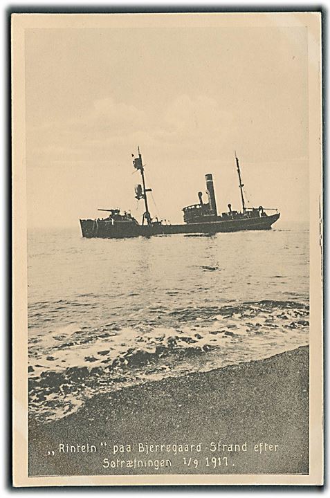 Verdenskrig 1. Tyske mineskib trawleren “Rinteln” strandet ved Bjerregård 1.9.1917. Stenders no. 45324. Kvalitet 8