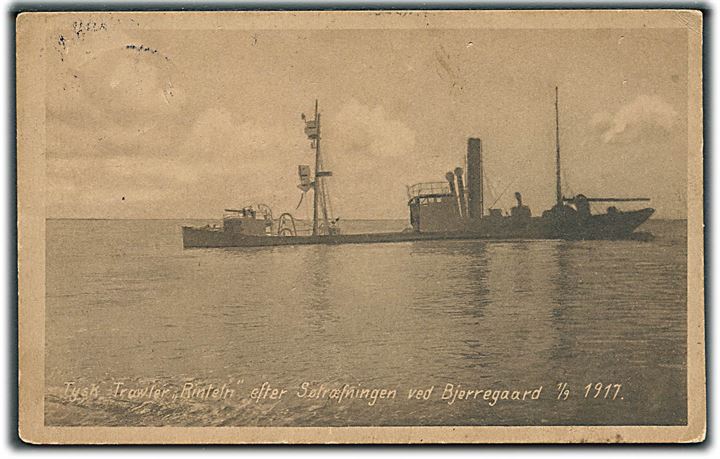 Verdenskrig 1. Tyske mineskib trawleren “Rinteln” strandet ved Bjerregård 1.9.1917. Bollerup u/no. Kvalitet 7