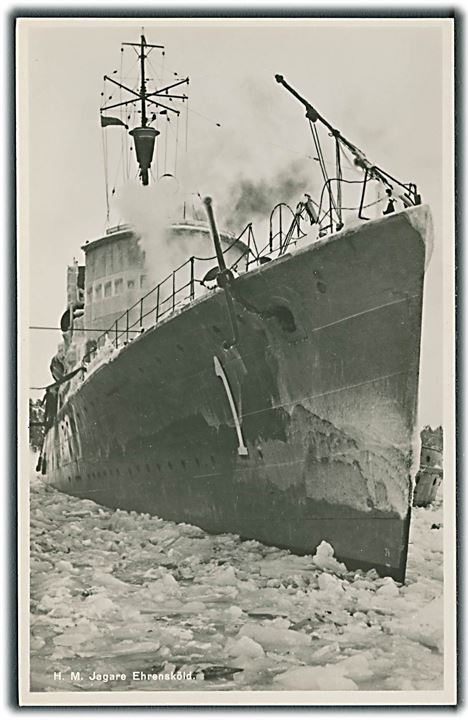 Svensk, HMS “Ehrensköld”, destroyer i isfyldt vand. Sveriges Flotta no. 44436. Kvalitet 9