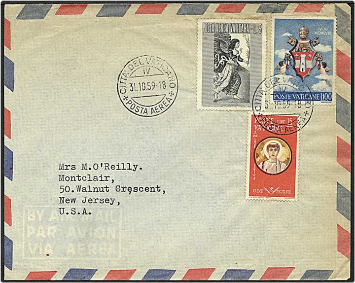 120 lire på luftpost brev fra Vatikanet d. 31.10.1959 til USA.