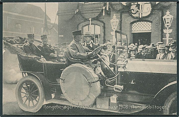 Thisted, kongebesøget i 1908. Automobiltoget. no. 15655 Kvalitet 9