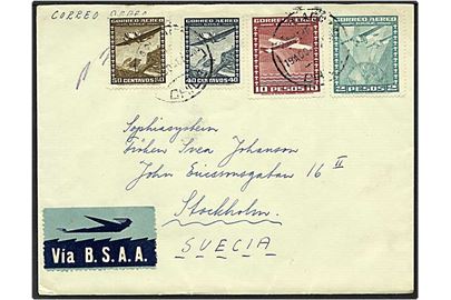 12,90 pesos på luftpost brev fra Santiago de Chile d. 8.10.1948 til Stockholm, Sverige.