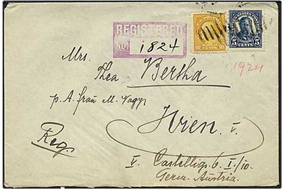15 cent på Rec. brev fra New York, USA, d. 14.1.1924 til Wien, Østrig.