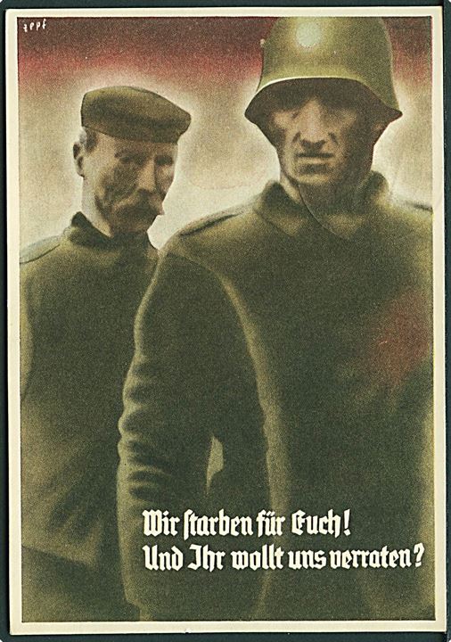 Verdenskrig 2. Tysk propaganda. Saar afstemning. “Wir Starben für Euch! Und Ihr wollt uns verraten?”. U/no. Kvalitet 8