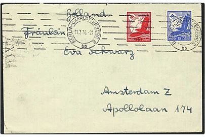 25 pfennig på brev fra Berlin, Tyskland, d. 11.3.1936 til Amsterdam, Holland.