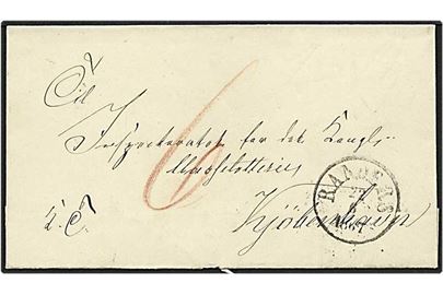 Ufrankeret brev fra Randers d. 22.6.1867 til København. Påskrevet 6 med rødkridt.
