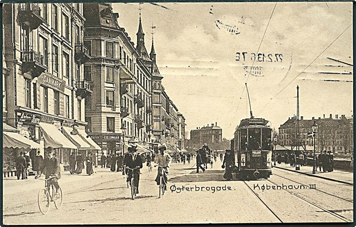 Købh., Østerbrogade med sporvogn linie 4. N.K. no. 863. Kvalitet 7