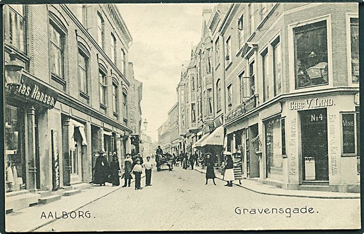 Aalborg, Gravensgade med C. V. Linds forretning. Stenders no. 68. Kvalitet 8