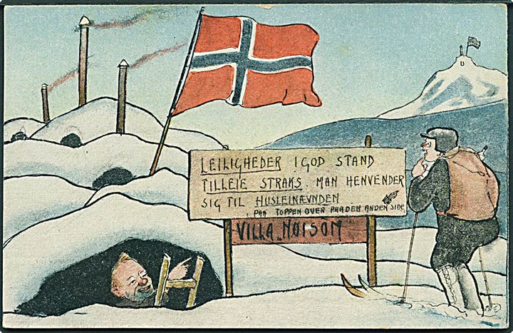 Norge, humor, snehytter i fjellet. J.H.K. no. 2261/2. Kvalitet 8
