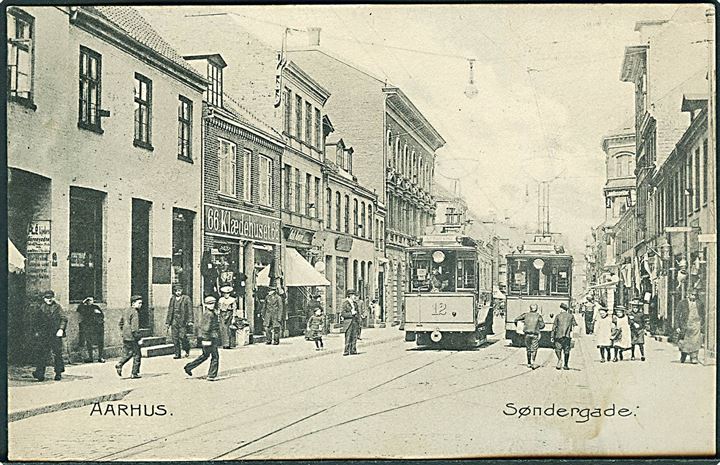 Aarhus, Søndergade med sporvogn nr. 12. Stenders no. 5669. Kvalitet 8