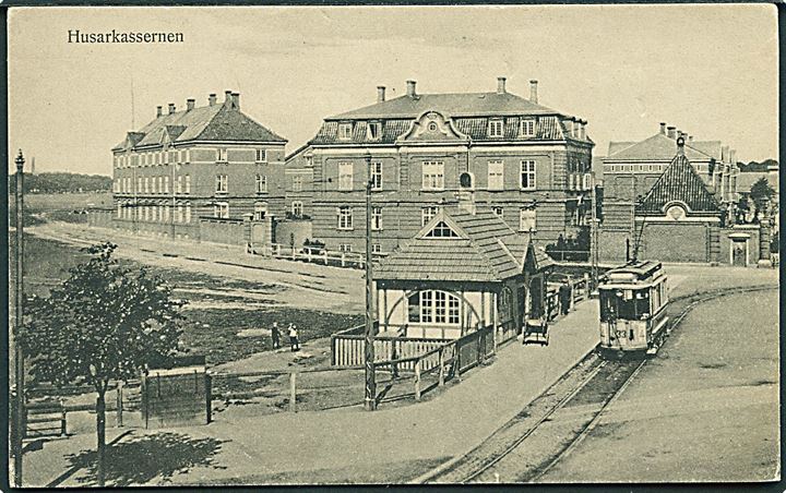 Købh., Husarkasernen med sporvogn linie 4 vogn nr. 33. P.H. No. IX. Kvalitet 7
