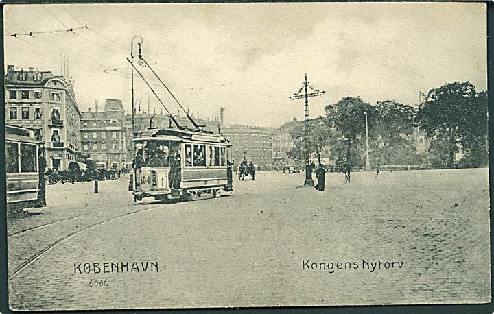 Købh., Kongens Nytorv med sporvogn linie 1 vogn 184. No. 6061. Kvalitet 8