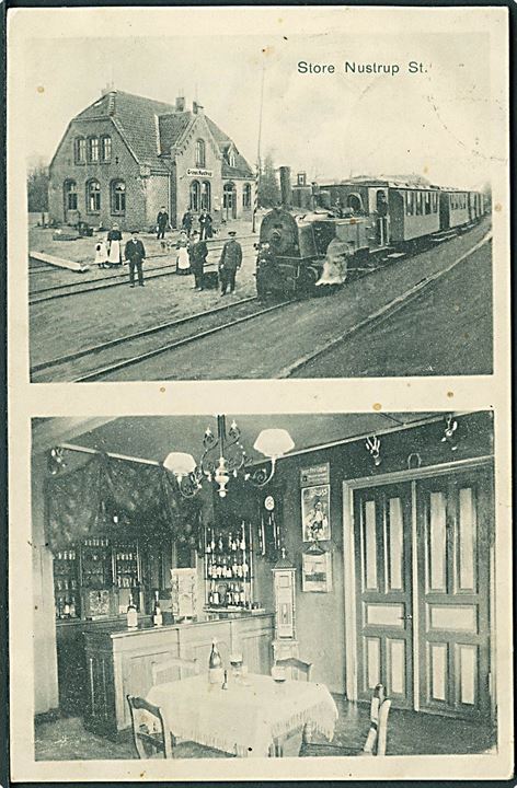 Store Nustrup Station med lokomotiv og café. W. Schützack u/no. Kvalitet 7