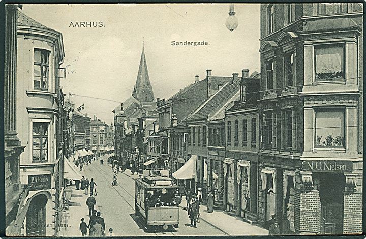 Aarhus, Søndergade med sporvogn nr. 12. Stenders no. 4051. Kvalitet 8