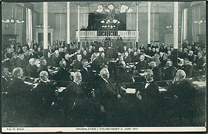 Grundloven i folketinget 5 juni 1915. P. Elfelt u/no. Kvalitet 7