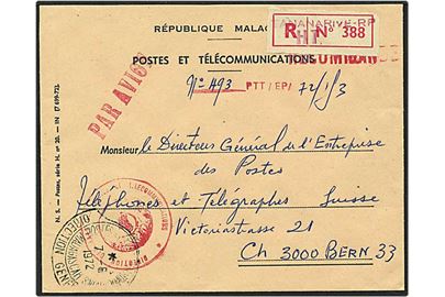 Portofrit indberetting til Verdens Postunion fra Tananarive, Madsgaskar, d. 7.6.1972 til Bern.